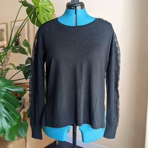 Loft Lightweight Black Sweater with Lace Detail on Sleeves - New without Tags